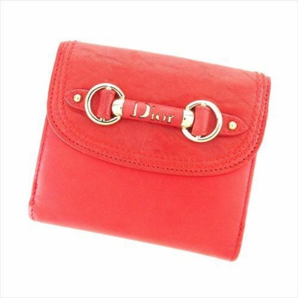Authentic Dior Wallet Purse Folding wallet Red leather Woman - Picture 1 of 8